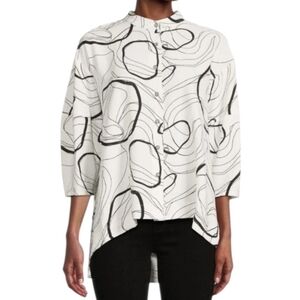 Patrizia Luca Women Black White Abstract Print High Low Blouse SizeS/M